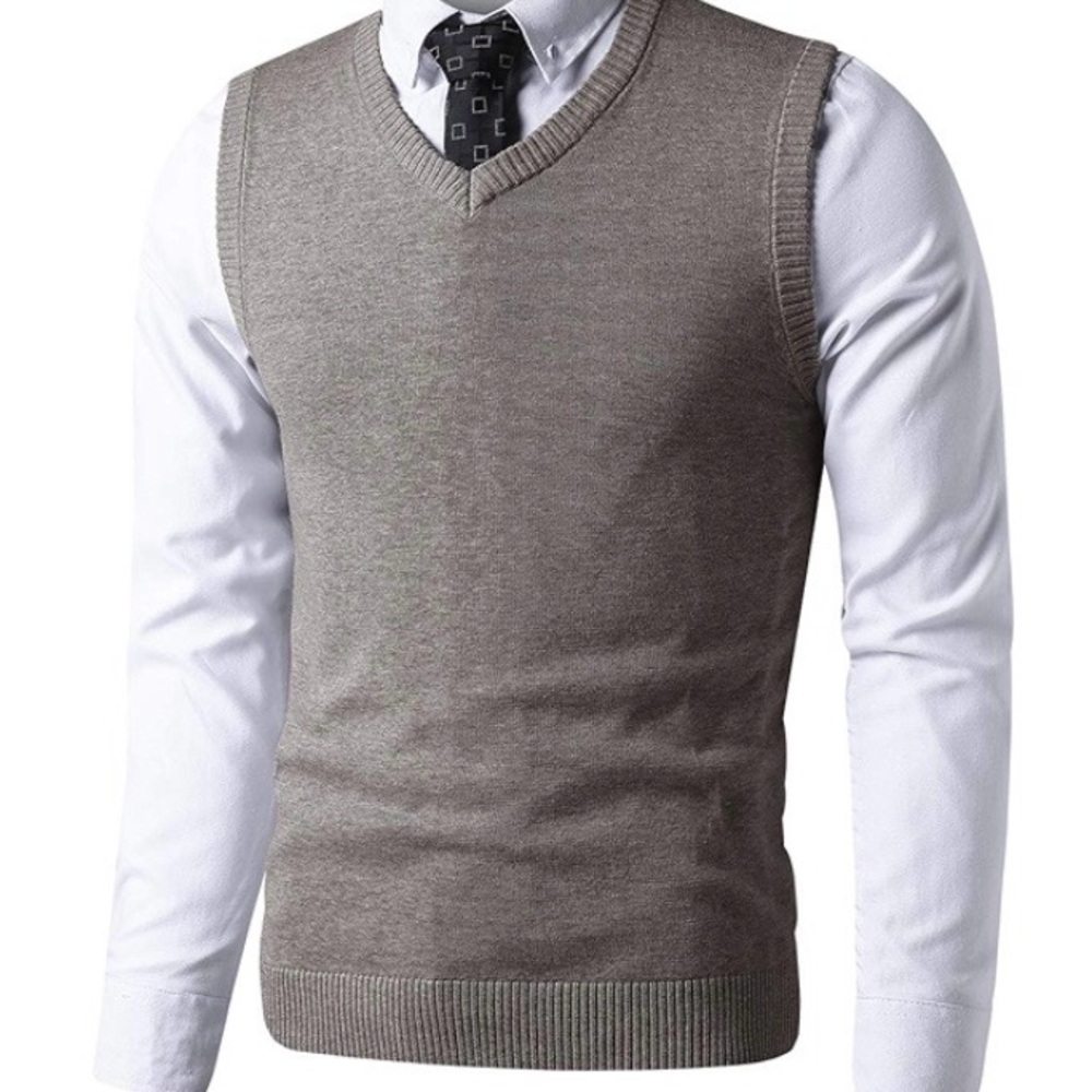 LTIFONE Men's Classic V-Neck Sweater Vest Slim Fit - Grey/Brown